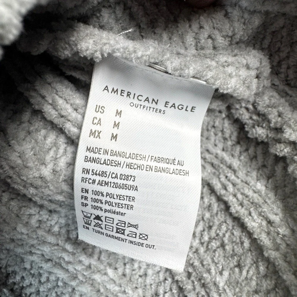 American Eagle Womens Gray Ribbed Knit Mock Neck Long‎ Sleeve Cropped Sweater M